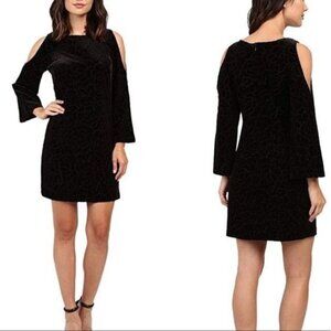 Adrianna Papell Womens Velvet Floral Cold Shoulder Shift Dress Size 12 Black